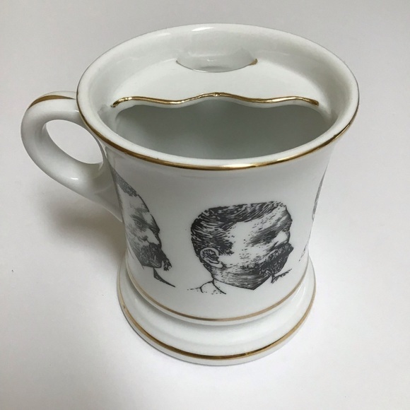 Mustached Men Shaving Mug Knobler Japan Mid Century Barber Razor Brush Vintage - Picture 1 of 13